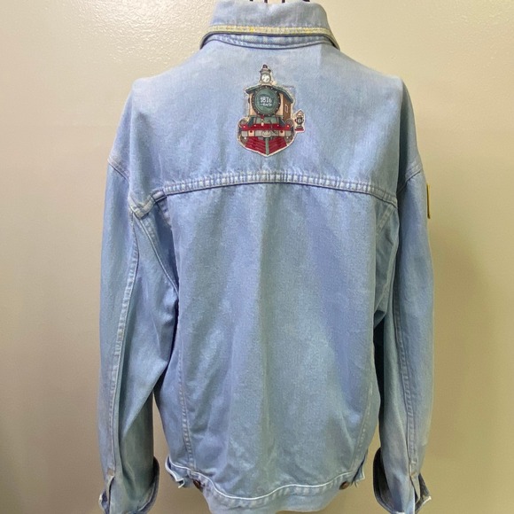 Faded Glory Denim‎ Jacket USA Eagle Train Patchwork Light Wash Retro Style L - Picture 7 of 9